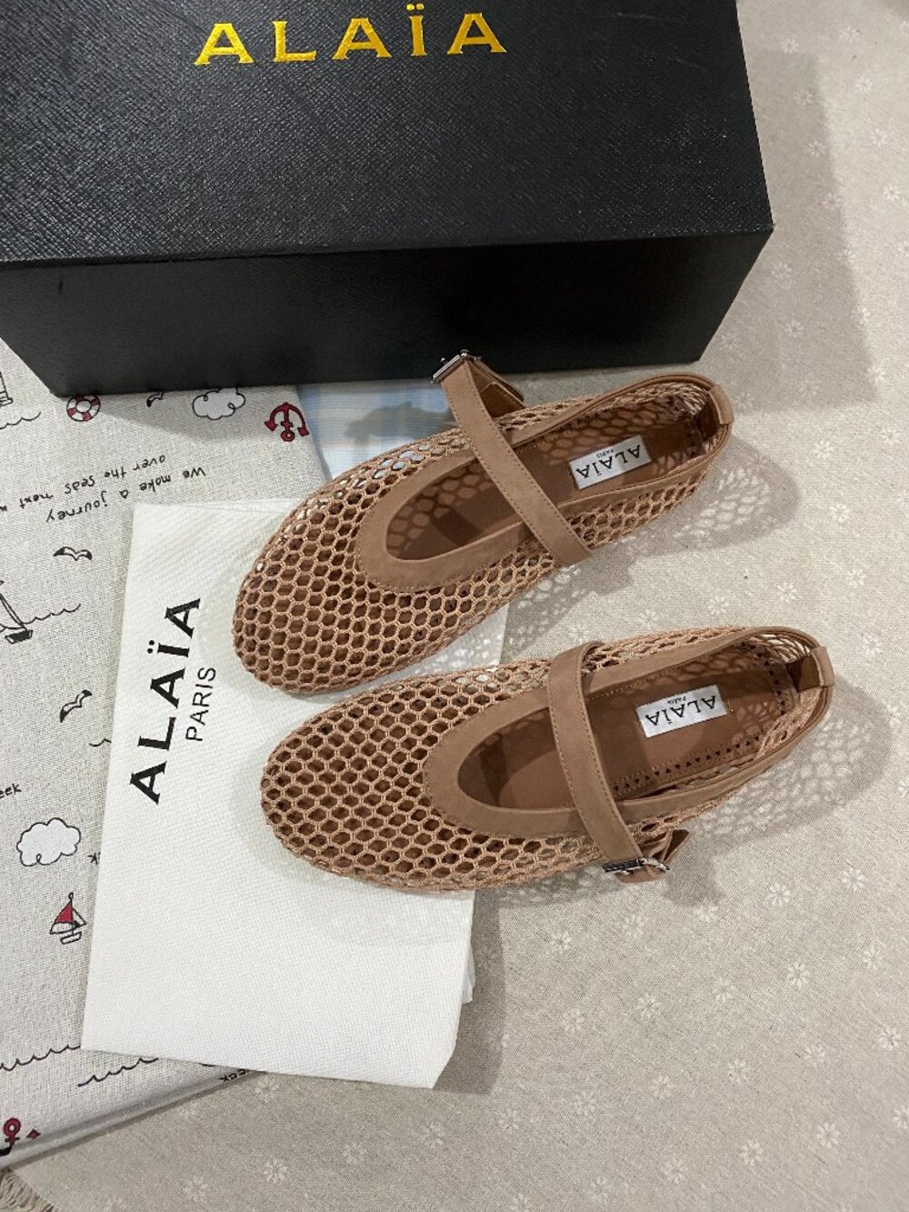 Alaia Fishnet Mary Jane Ballet Flats